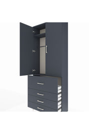 Arges Dolap 2 Raflı 4 Çekmeceli Tek Askılı 88x30x221 Antrasit-Antrasit