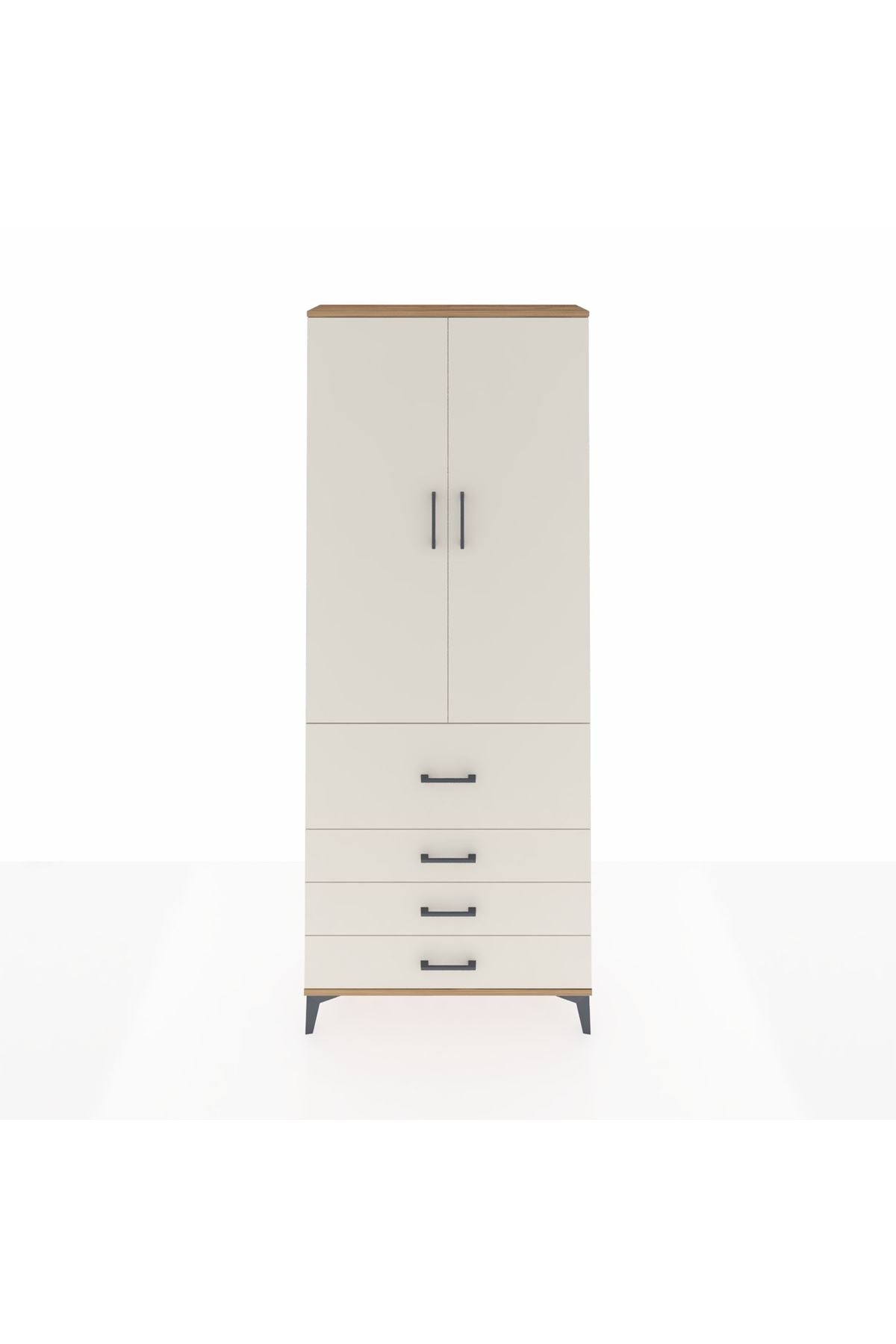 Arges Dolap 2 Raflı 4 Çekmeceli Tek Askılı 88x30x221 Çam-Aytaşı