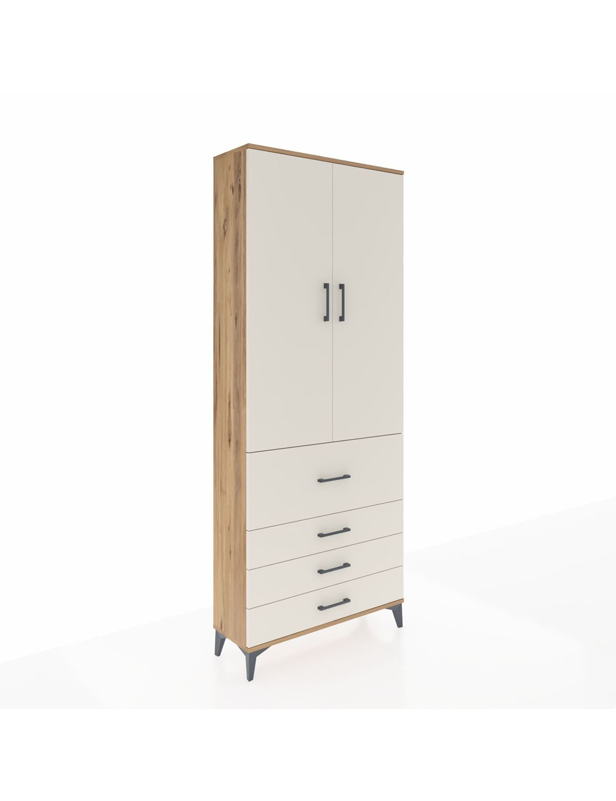 Arges Dolap 2 Raflı 4 Çekmeceli Tek Askılı 88x30x221 Çam-Aytaşı