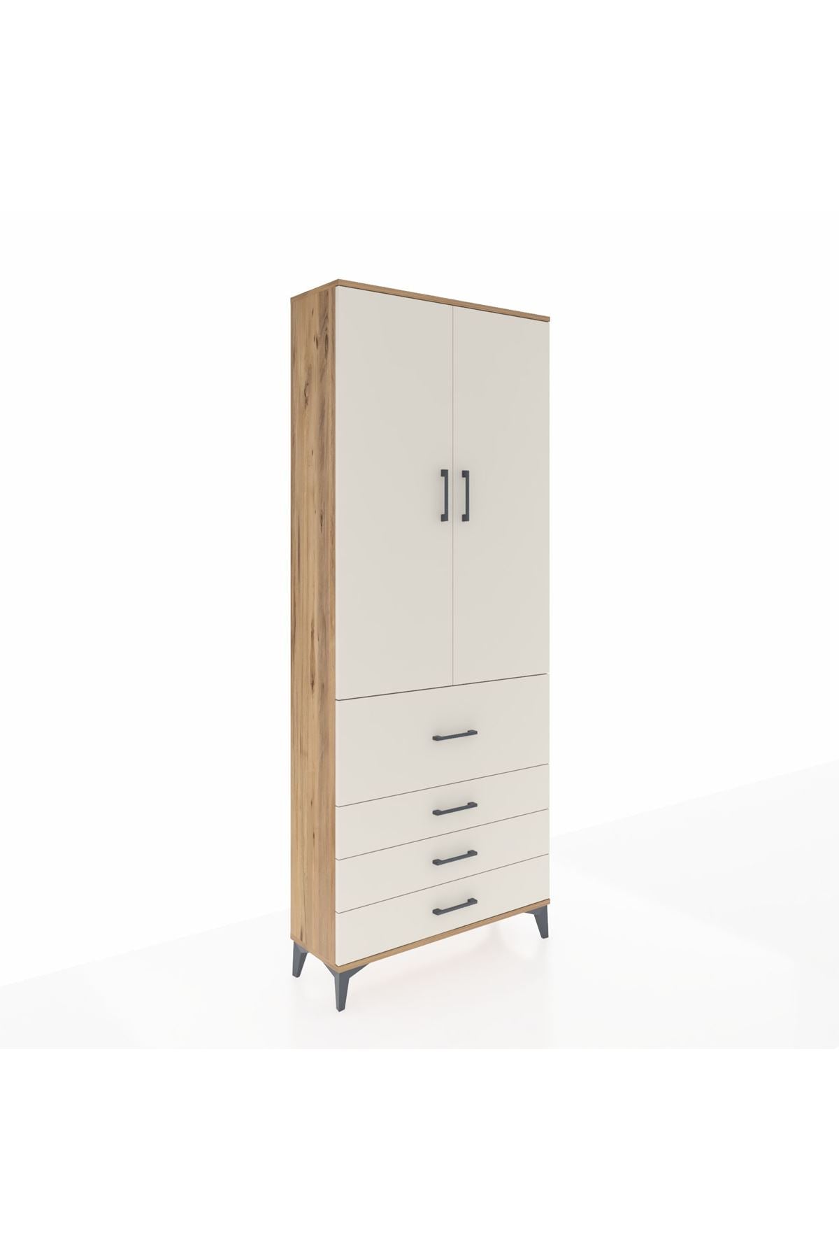 Arges Dolap 2 Raflı 4 Çekmeceli Tek Askılı 88x30x221 Çam-Aytaşı