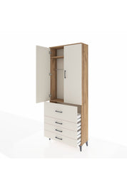 Arges Dolap 2 Raflı 4 Çekmeceli Tek Askılı 88x30x221 Çam-Aytaşı