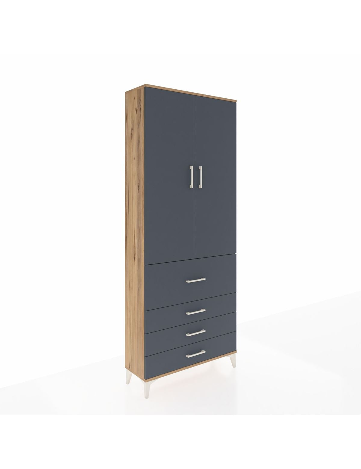 Arges Dolap 2 Raflı 4 Çekmeceli Tek Askılı 88x30x221 Çam-Antrasit