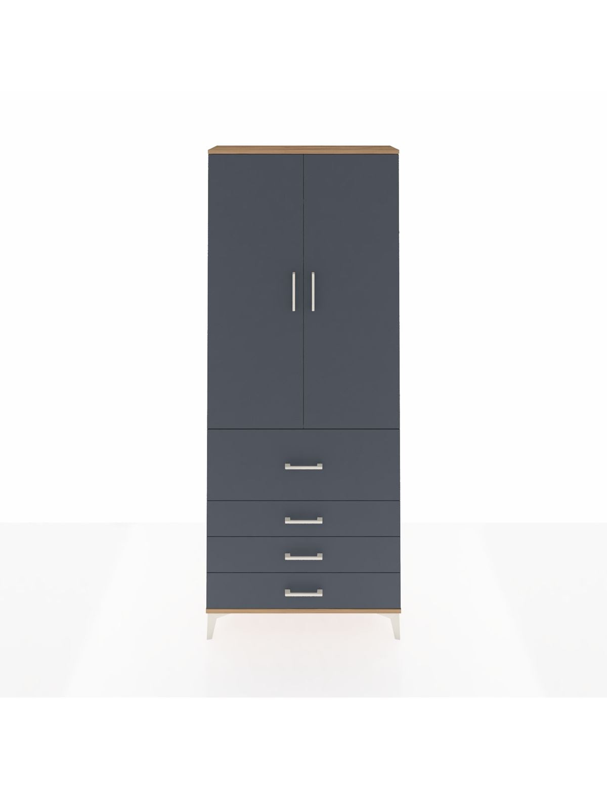 Arges Dolap 2 Raflı 4 Çekmeceli Tek Askılı 88x30x221 Çam-Antrasit