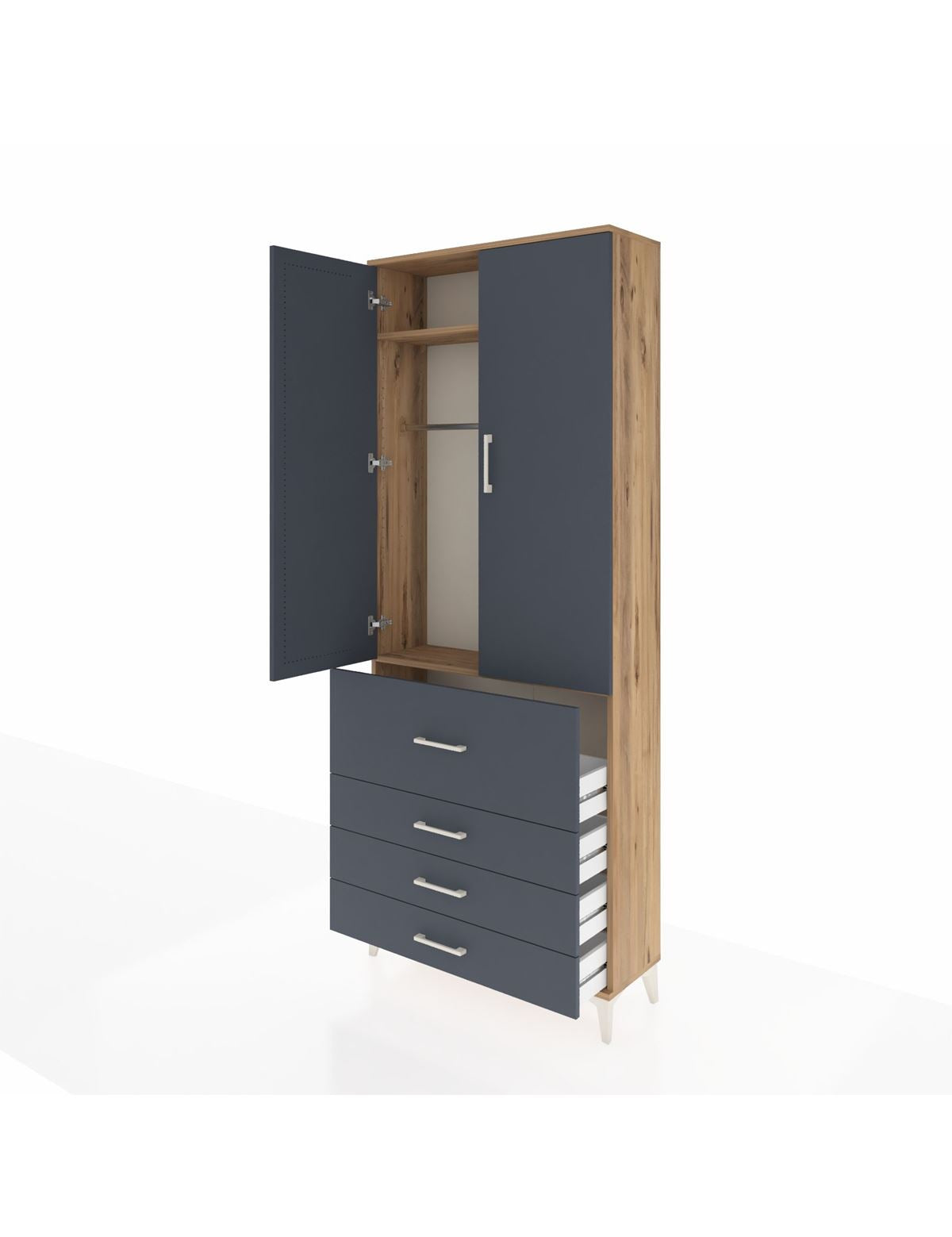 Arges Dolap 2 Raflı 4 Çekmeceli Tek Askılı 88x30x221 - S30M088V8A