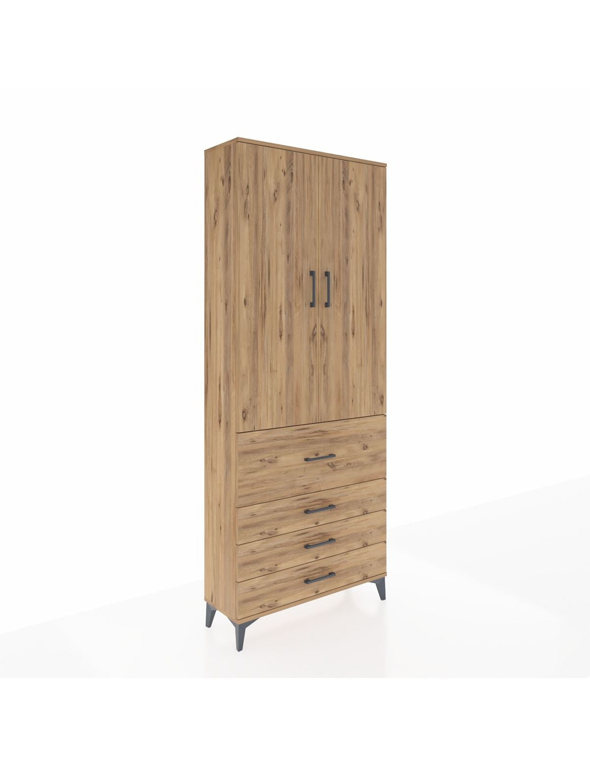 Arges Dolap 2 Raflı 4 Çekmeceli Tek Askılı 88x30x221 Çam-Çam