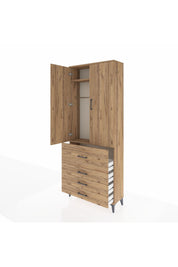 Arges Dolap 2 Raflı 4 Çekmeceli Tek Askılı 88x30x221 Çam-Çam