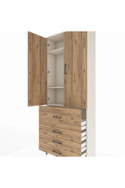 Arges Dolap 3 Raflı 4 Çekmeceli 2 Kapaklı 88x30x221 Aytaşı-Çam