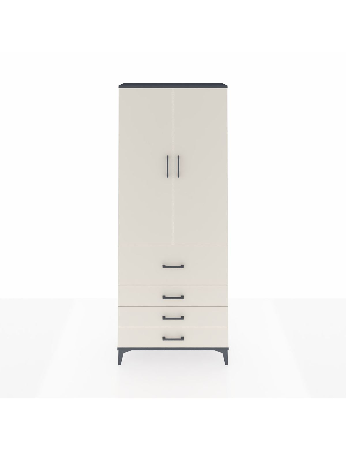 Arges Dolap 3 Raflı 4 Çekmeceli 2 Kapaklı 88x30x221 Antrasit-Aytaşı