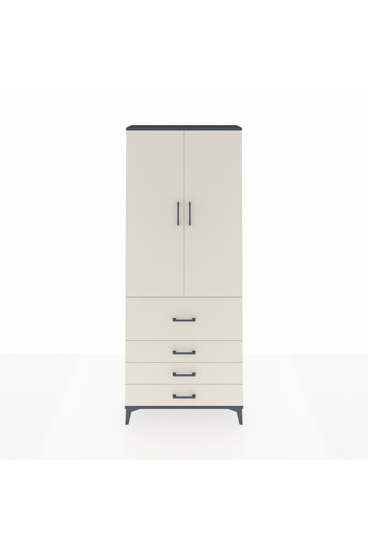 Arges Dolap 3 Raflı 4 Çekmeceli 2 Kapaklı 88x30x221 Antrasit-Aytaşı