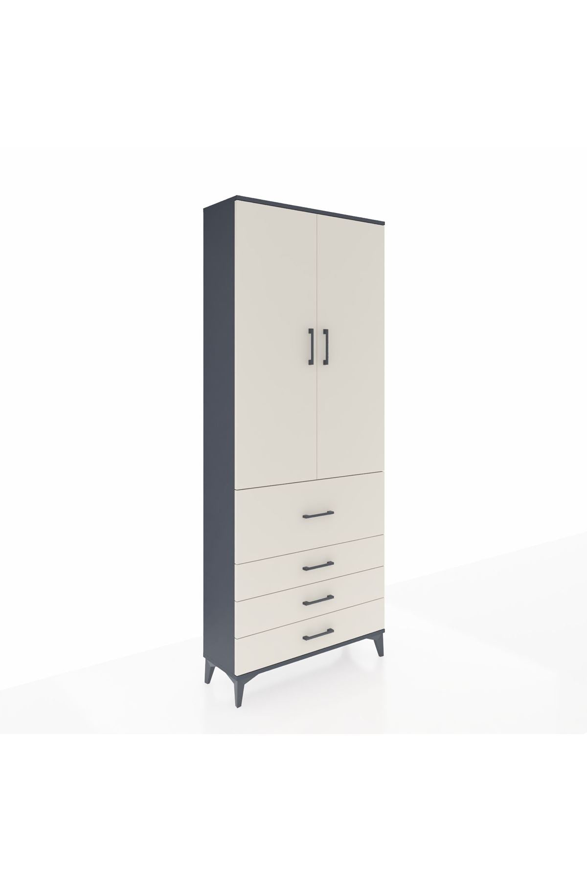 Arges Dolap 3 Raflı 4 Çekmeceli 2 Kapaklı 88x30x221 Antrasit-Aytaşı