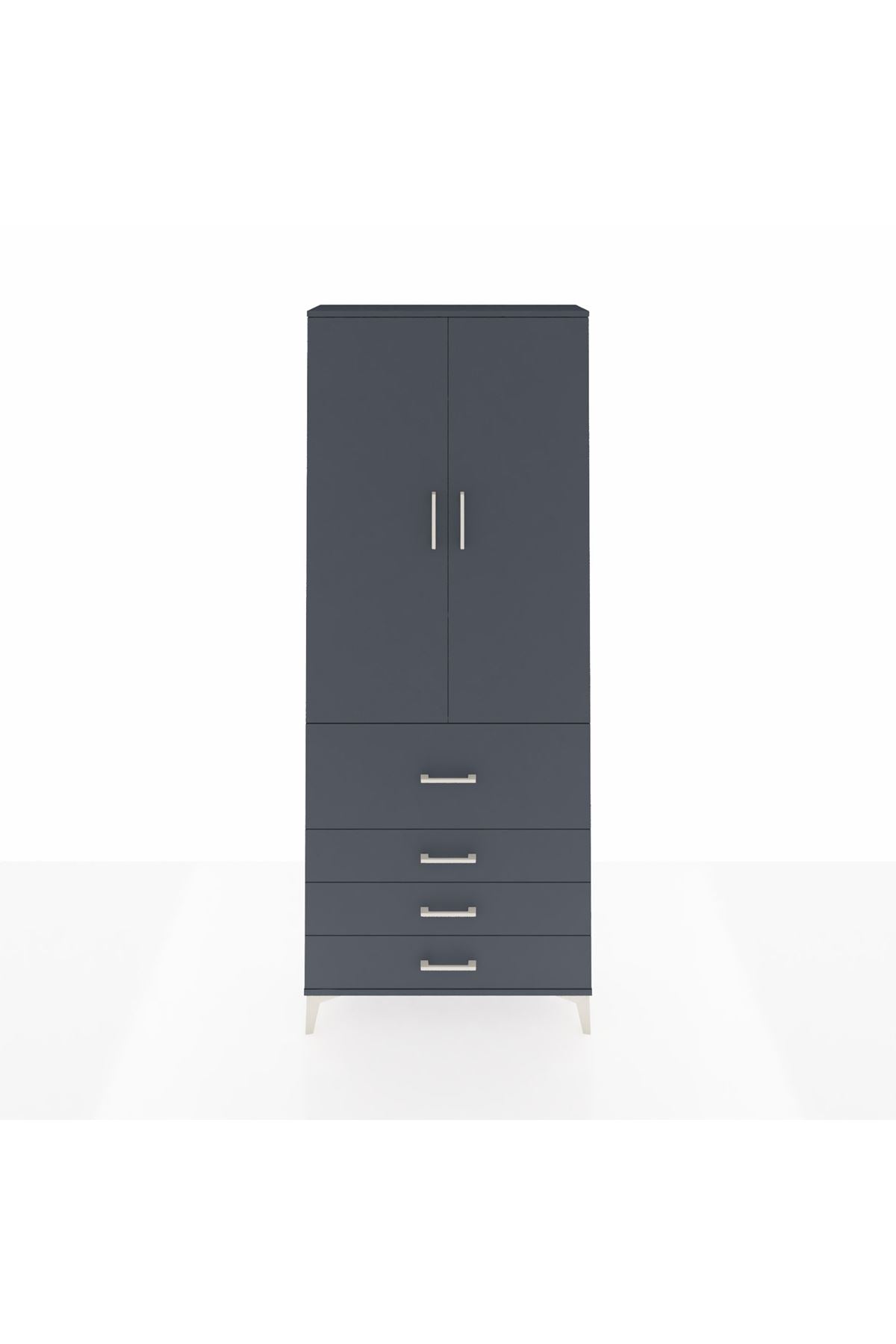 Arges Dolap 3 Raflı 4 Çekmeceli 2 Kapaklı 88x30x221 Antrasit-Antrasit