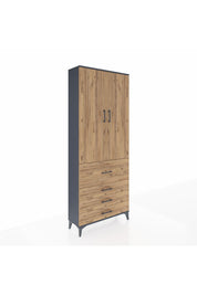 Arges Dolap 3 Raflı 4 Çekmeceli 2 Kapaklı 88x30x221 Antrasit-Çam