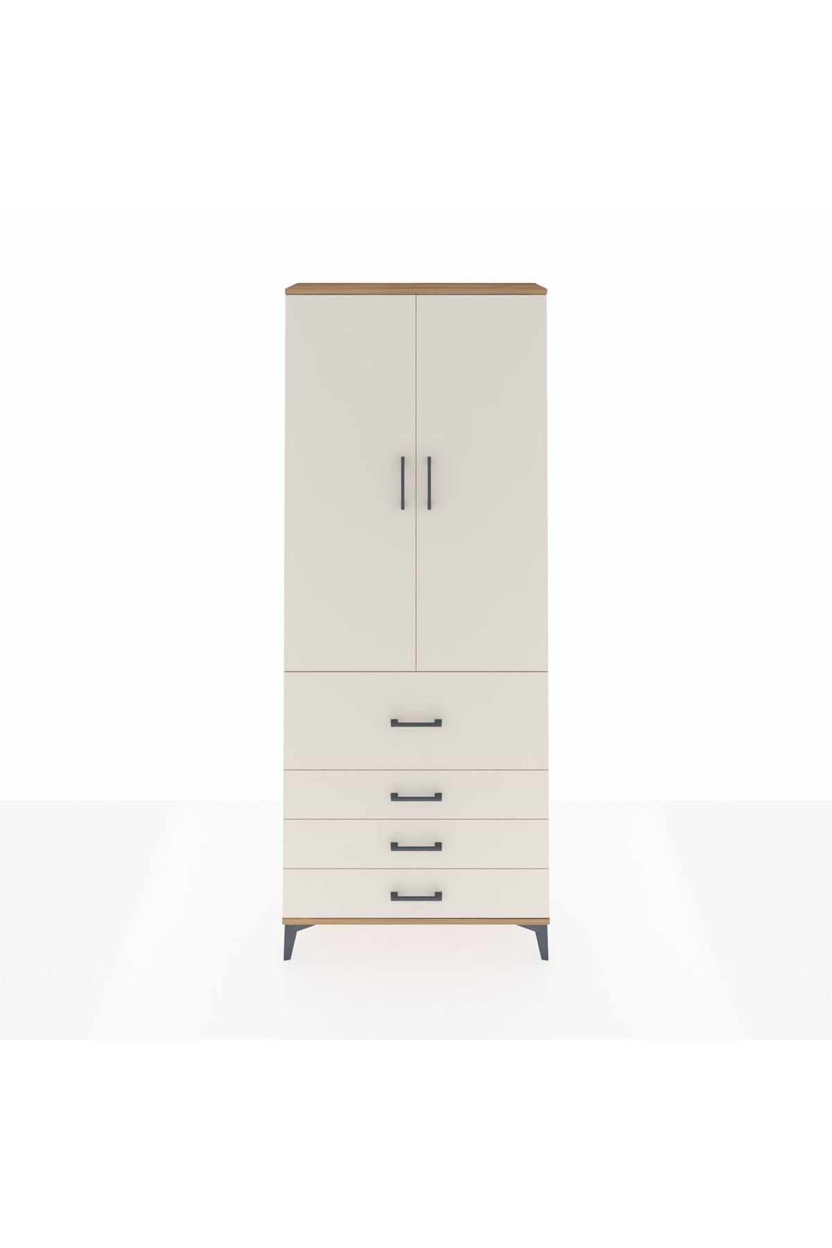 Arges Dolap 3 Raflı 4 Çekmeceli 2 Kapaklı 88x30x221 Çam-Aytaşı