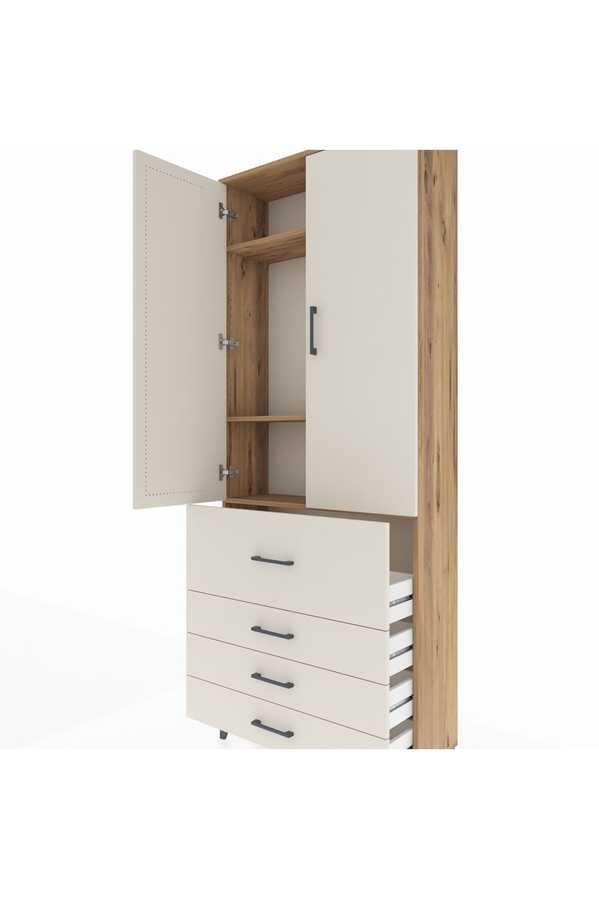 Arges Dolap 3 Raflı 4 Çekmeceli 2 Kapaklı 88x30x221 Çam-Aytaşı