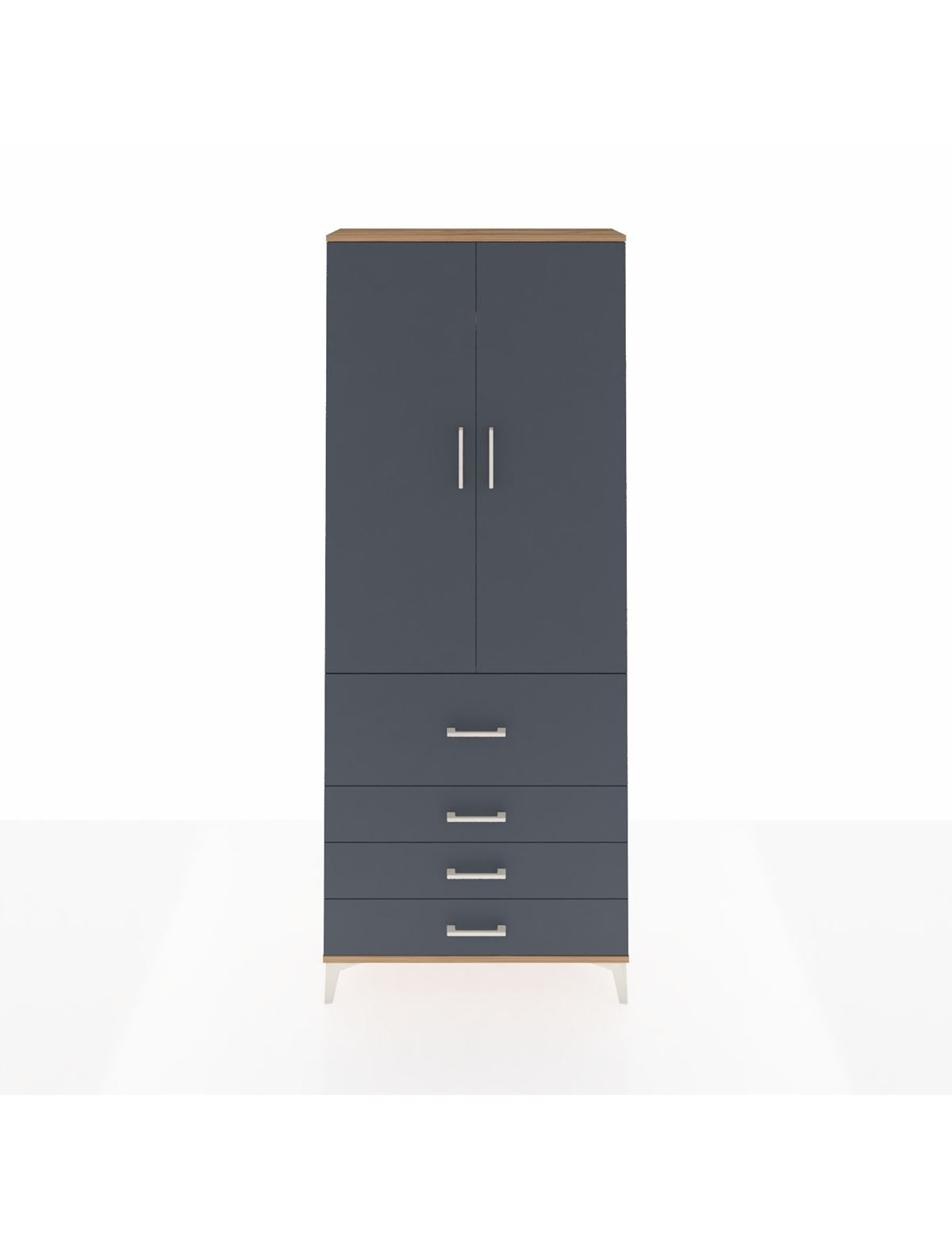 Arges Dolap 3 Raflı 4 Çekmeceli 2 Kapaklı 88x30x221 Çam-Antrasit