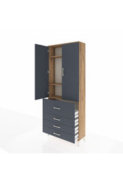 Arges Dolap 3 Raflı 4 Çekmeceli 2 Kapaklı 88x30x221 Çam-Antrasit