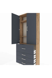 Arges Dolap 3 Raflı 4 Çekmeceli 2 Kapaklı 88x30x221 Çam-Antrasit