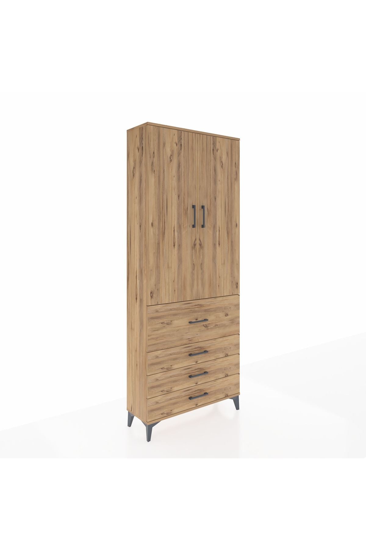 Arges Dolap 3 Raflı 4 Çekmeceli 2 Kapaklı 88x30x221 Çam-Çam