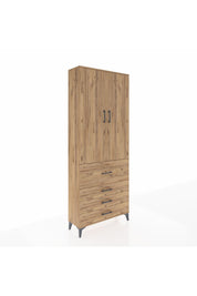 Arges Dolap 3 Raflı 4 Çekmeceli 2 Kapaklı 88x30x221 Çam-Çam
