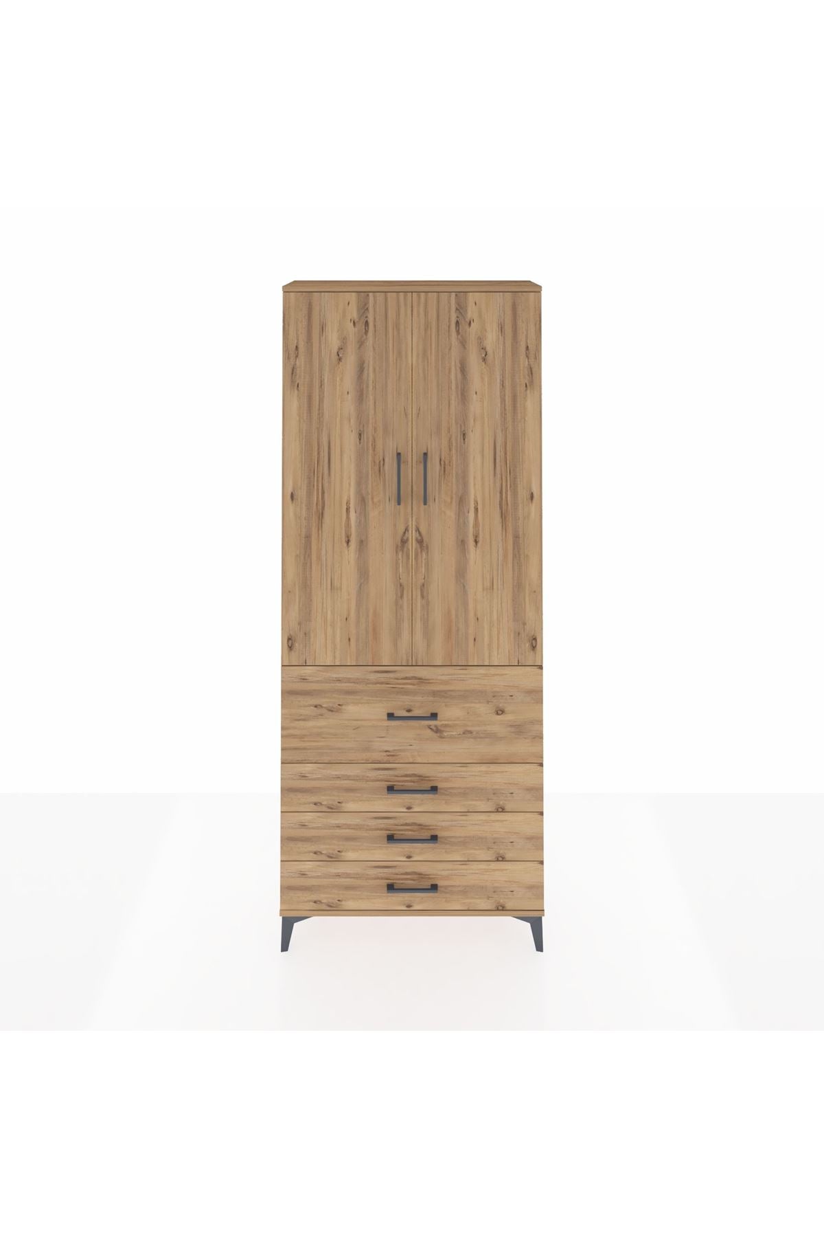 Arges Dolap 3 Raflı 4 Çekmeceli 2 Kapaklı 88x30x221 Çam-Çam