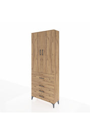 Arges Dolap 3 Raflı 4 Çekmeceli 2 Kapaklı 88x30x221 Çam-Çam