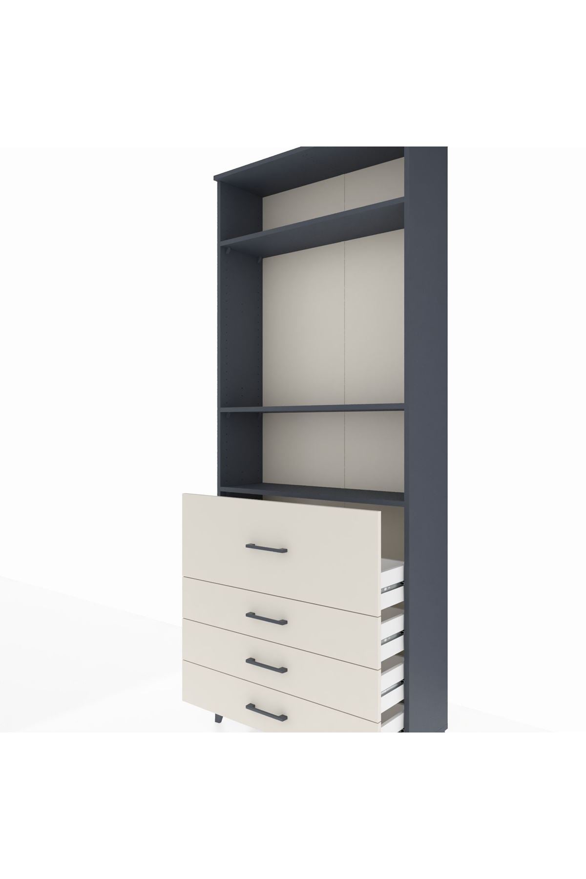 Arges Dolap 3 Raflı 4 Çekmeceli 88x30x221 Antrasit-Aytaşı