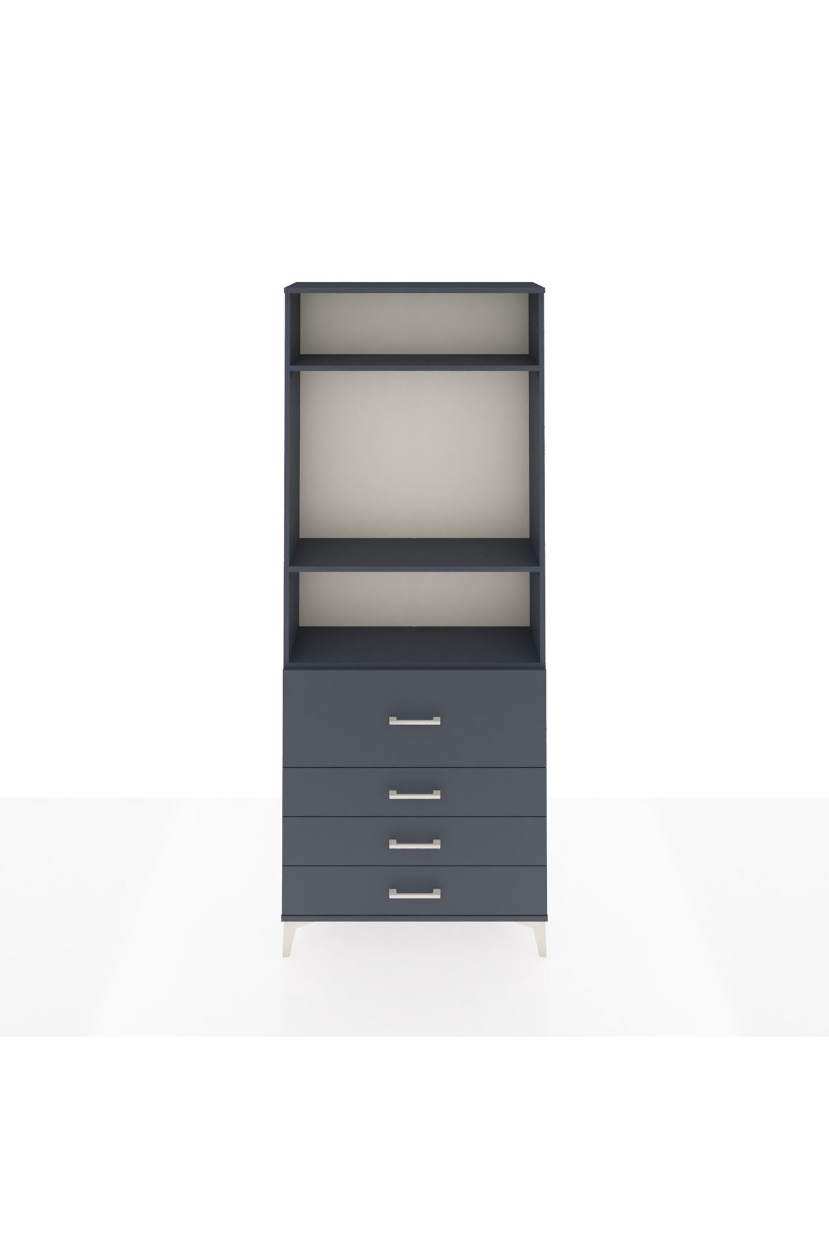 Arges Dolap 3 Raflı 4 Çekmeceli 88x30x221 Antrasit-Antrasit