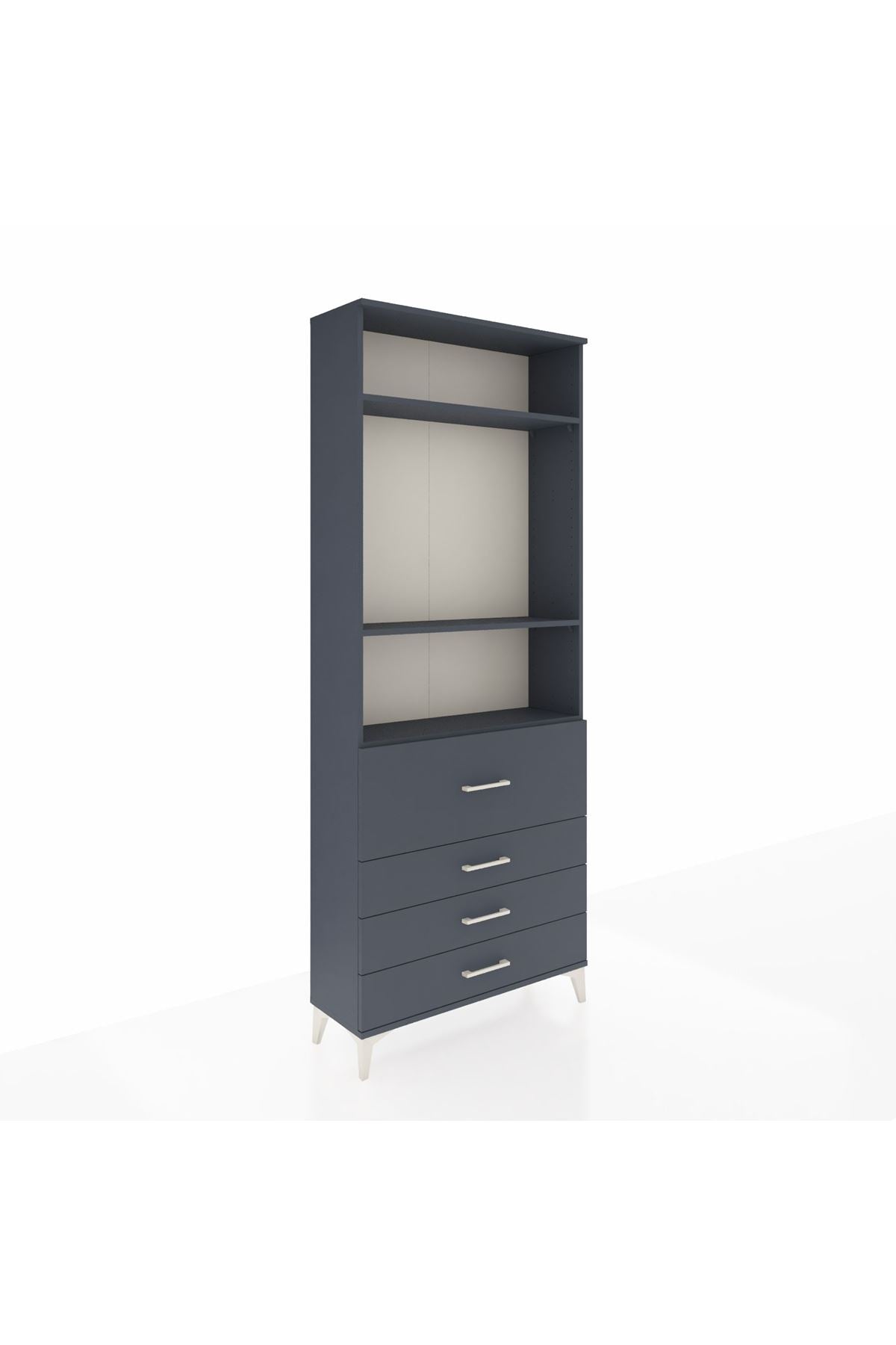 Arges Dolap 3 Raflı 4 Çekmeceli 88x30x221 Antrasit-Antrasit