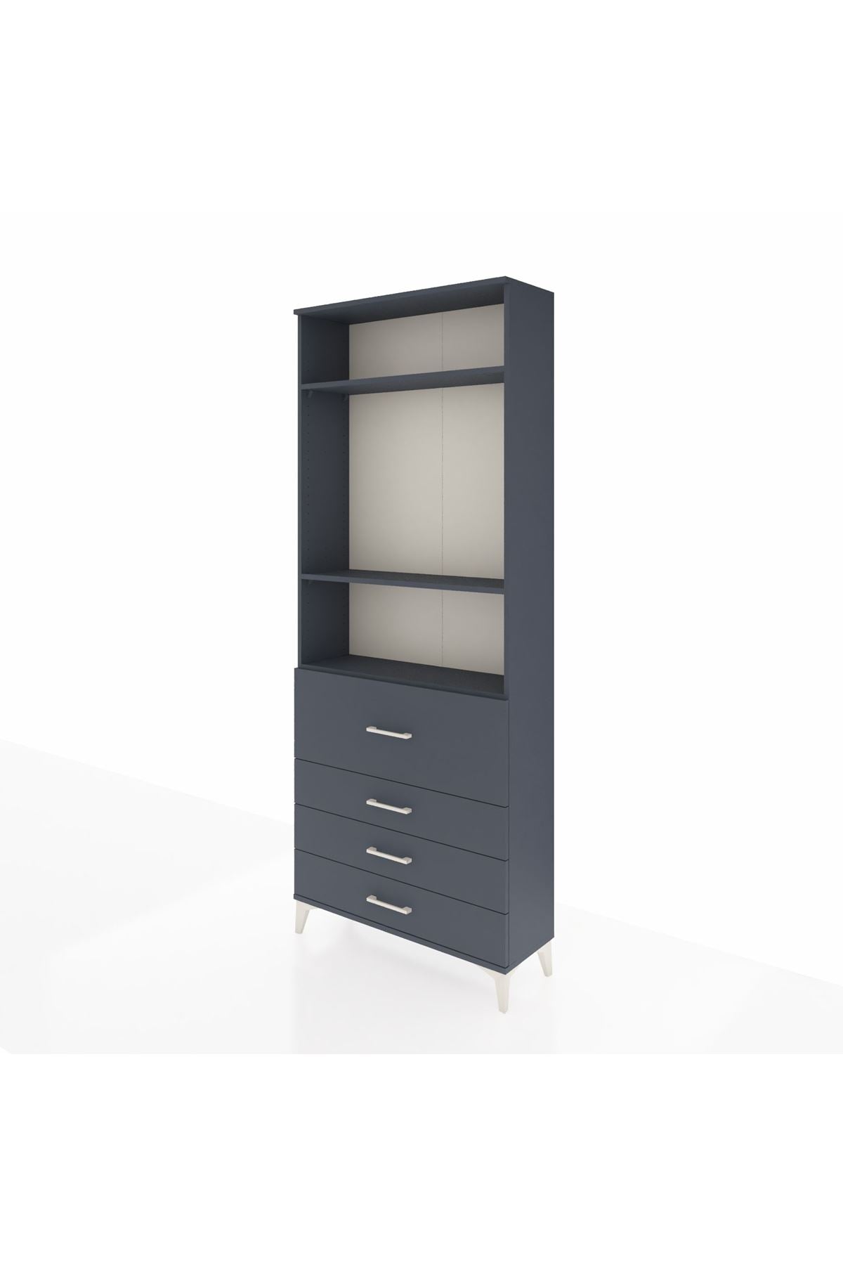 Arges Dolap 3 Raflı 4 Çekmeceli 88x30x221 Antrasit-Antrasit