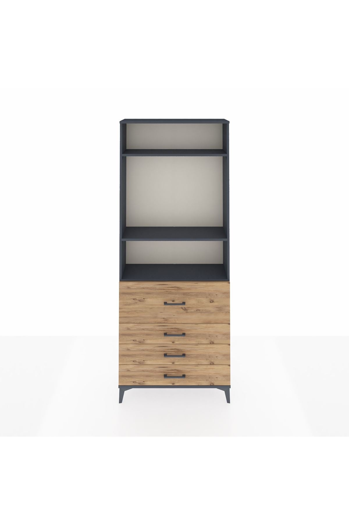 Arges Dolap 3 Raflı 4 Çekmeceli 88x30x221 Antrasit-Çam