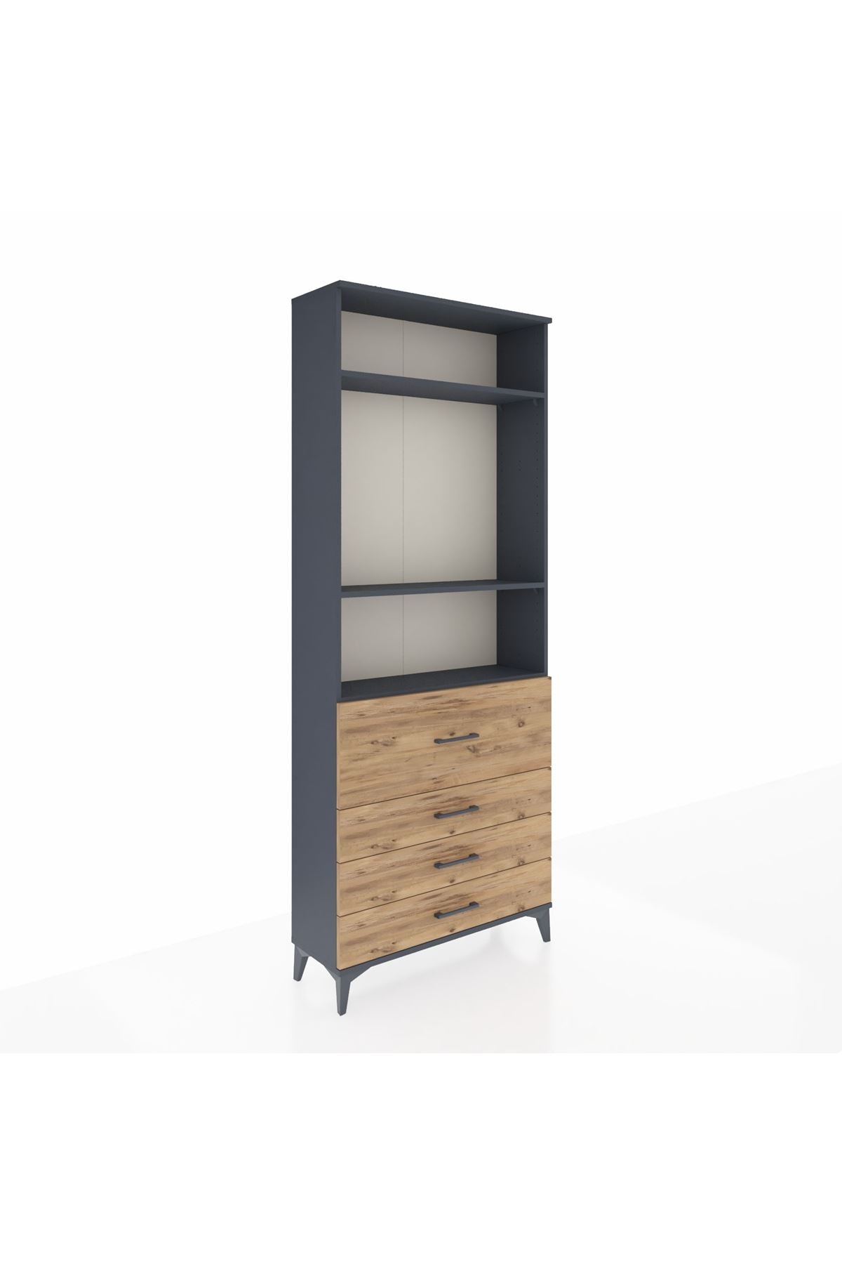 Arges Dolap 3 Raflı 4 Çekmeceli 88x30x221 Antrasit-Çam