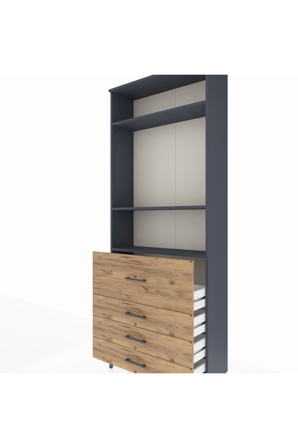 Arges Dolap 3 Raflı 4 Çekmeceli 88x30x221 Antrasit-Çam