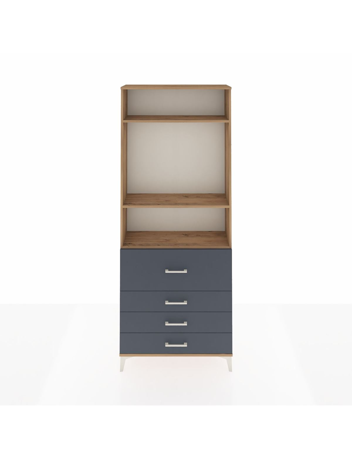 Arges Dolap 3 Raflı 4 Çekmeceli 88x30x221 Çam-Antrasit