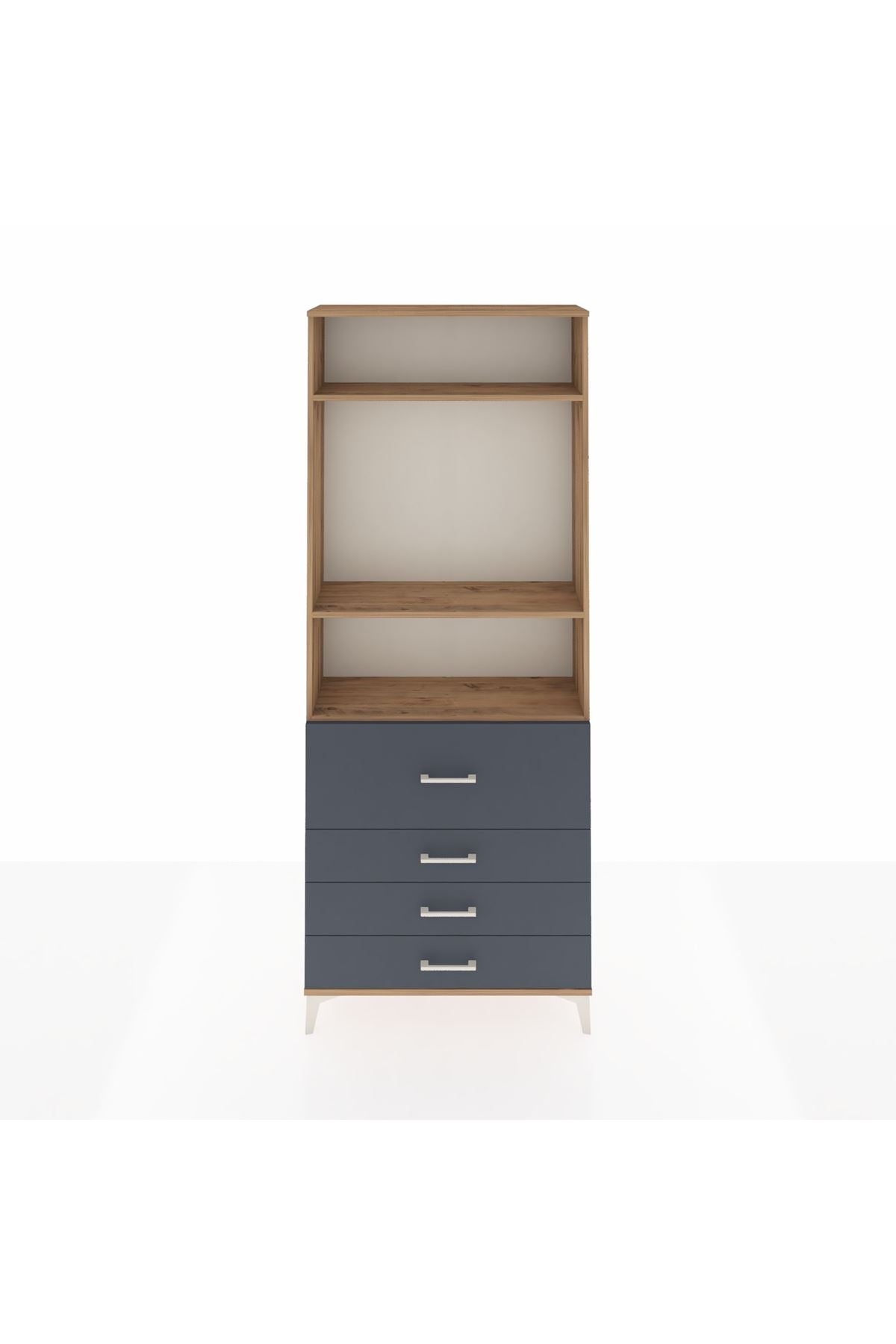 Arges Dolap 3 Raflı 4 Çekmeceli 88x30x221 Çam-Antrasit