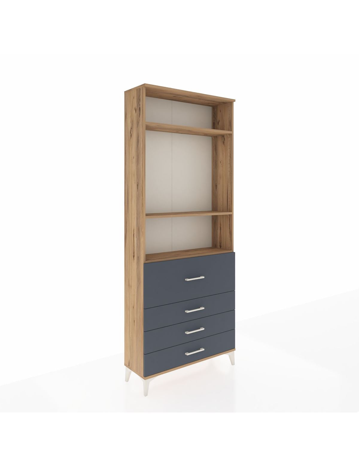 Arges Dolap 3 Raflı 4 Çekmeceli 88x30x221 Çam-Antrasit