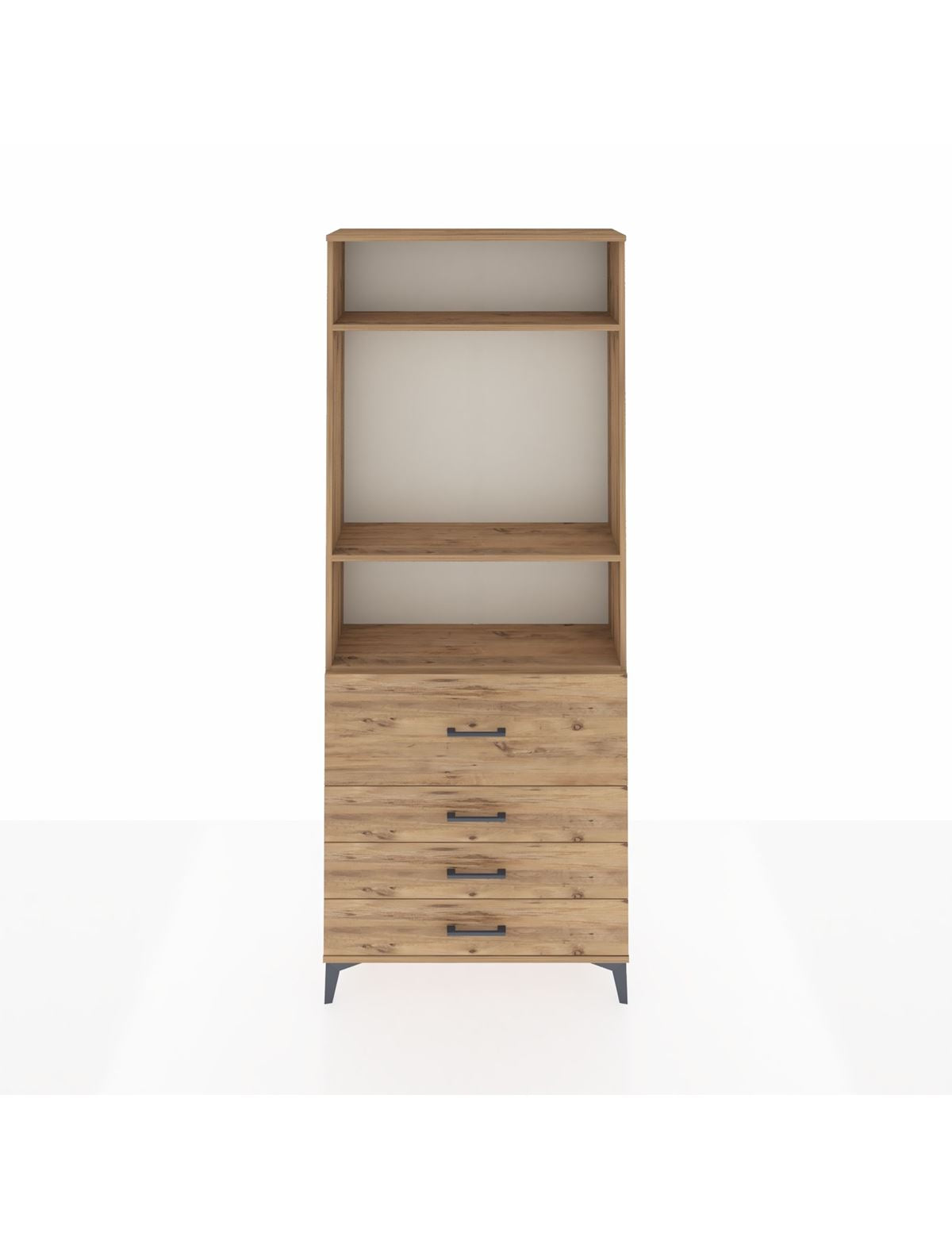 Arges Dolap 3 Raflı 4 Çekmeceli 88x30x221 Çam-Çam