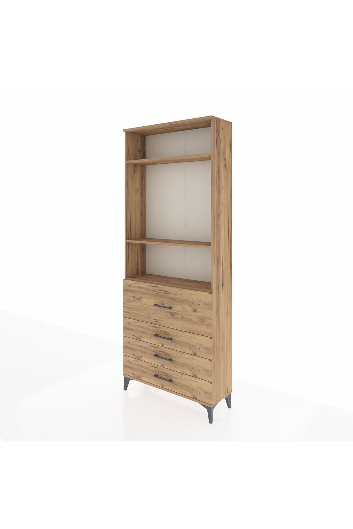 Arges Dolap 3 Raflı 4 Çekmeceli 88x30x221 Çam-Çam