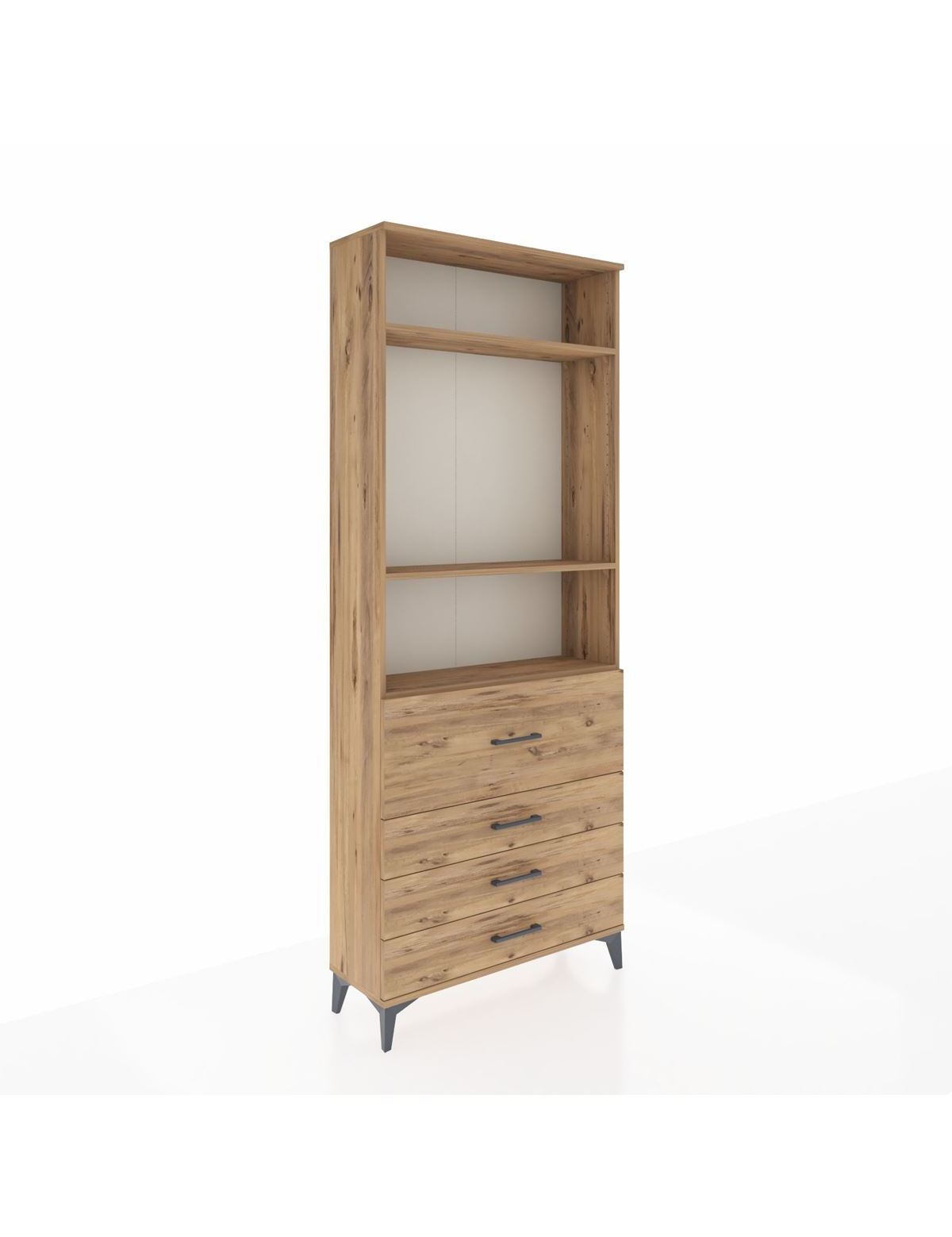 Arges Dolap 3 Raflı 4 Çekmeceli 88x30x221 Çam-Çam