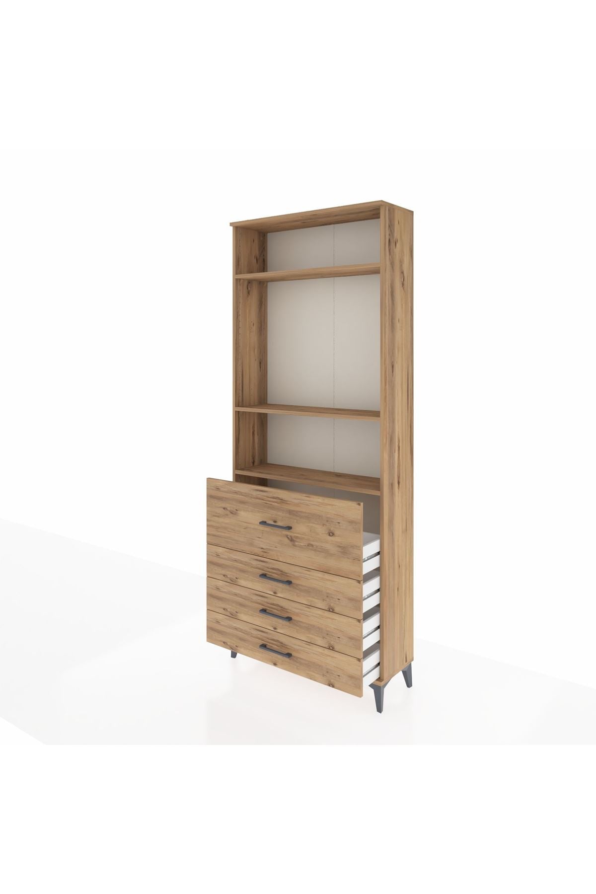 Arges Dolap 3 Raflı 4 Çekmeceli 88x30x221 Çam-Çam