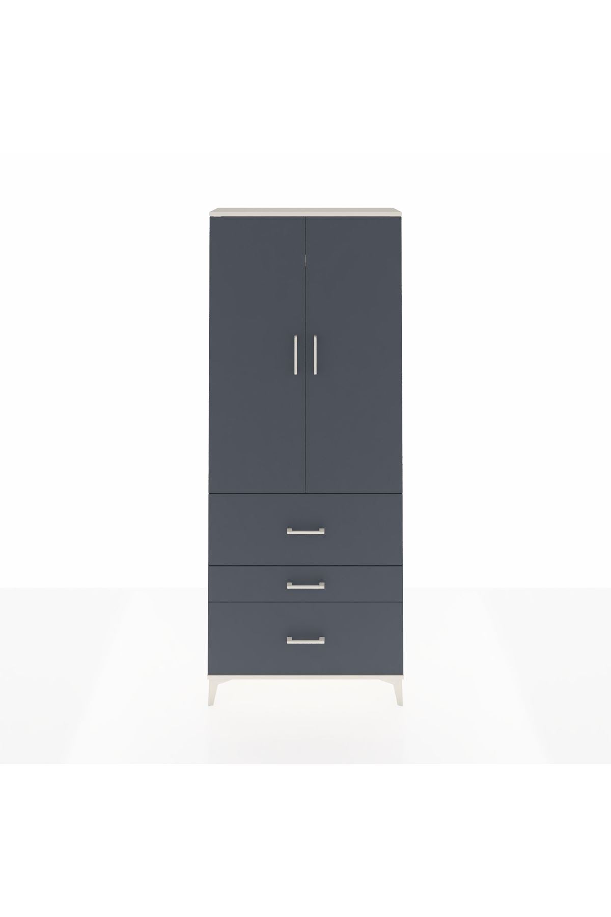 Arges Dolap 2 Raflı 3 Çekmeceli Tek Askılı 88x30x221 Aytaşı-Antrasit