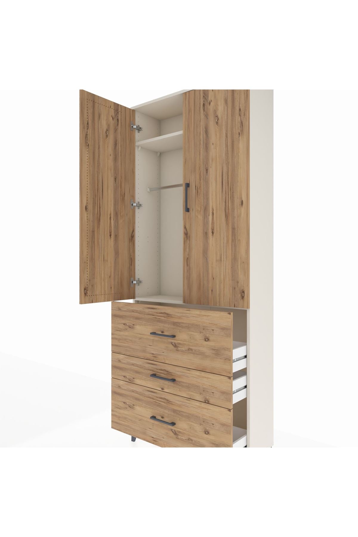 Arges Dolap 2 Raflı 3 Çekmeceli Tek Askılı 88x30x221 Aytaşı-Çam