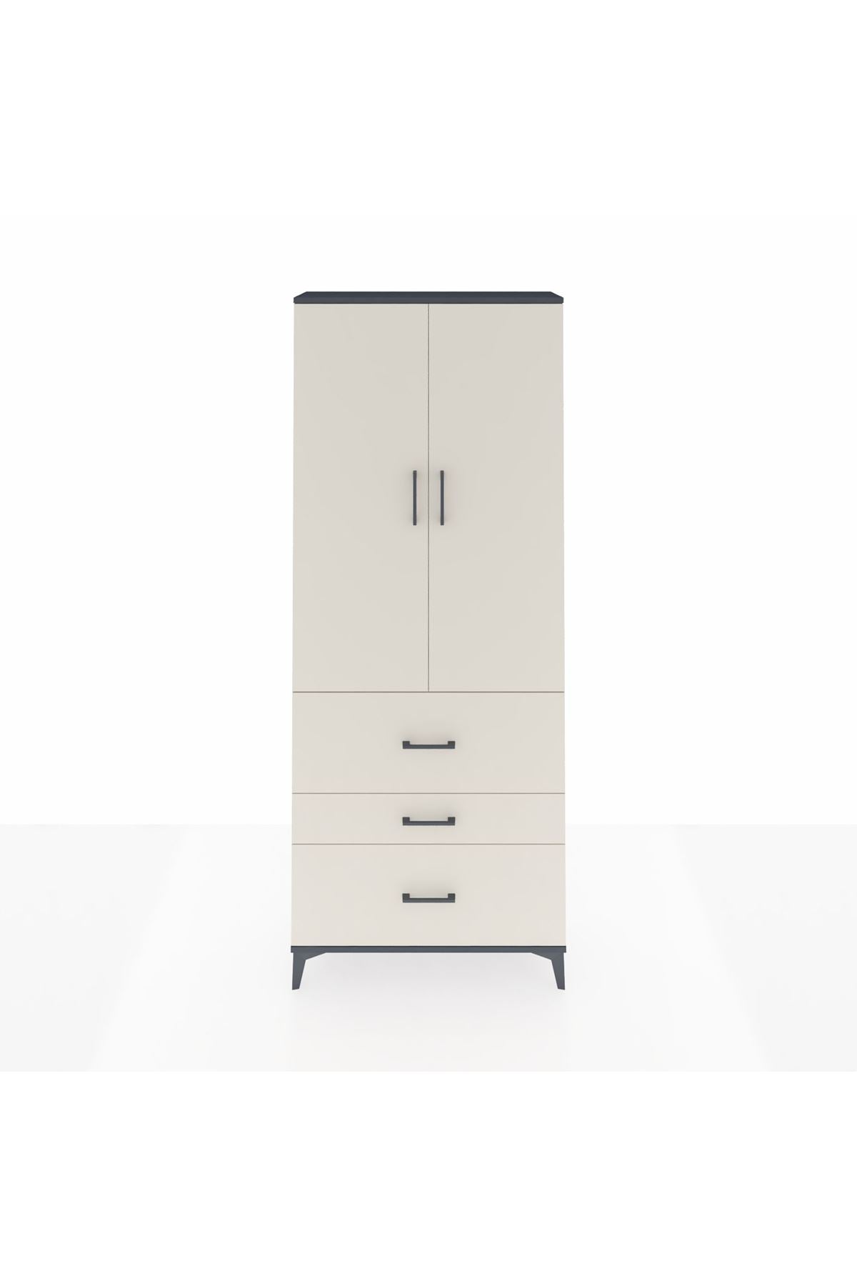 Arges Dolap 2 Raflı 3 Çekmeceli Tek Askılı 88x30x221 Antrasit-Aytaşı