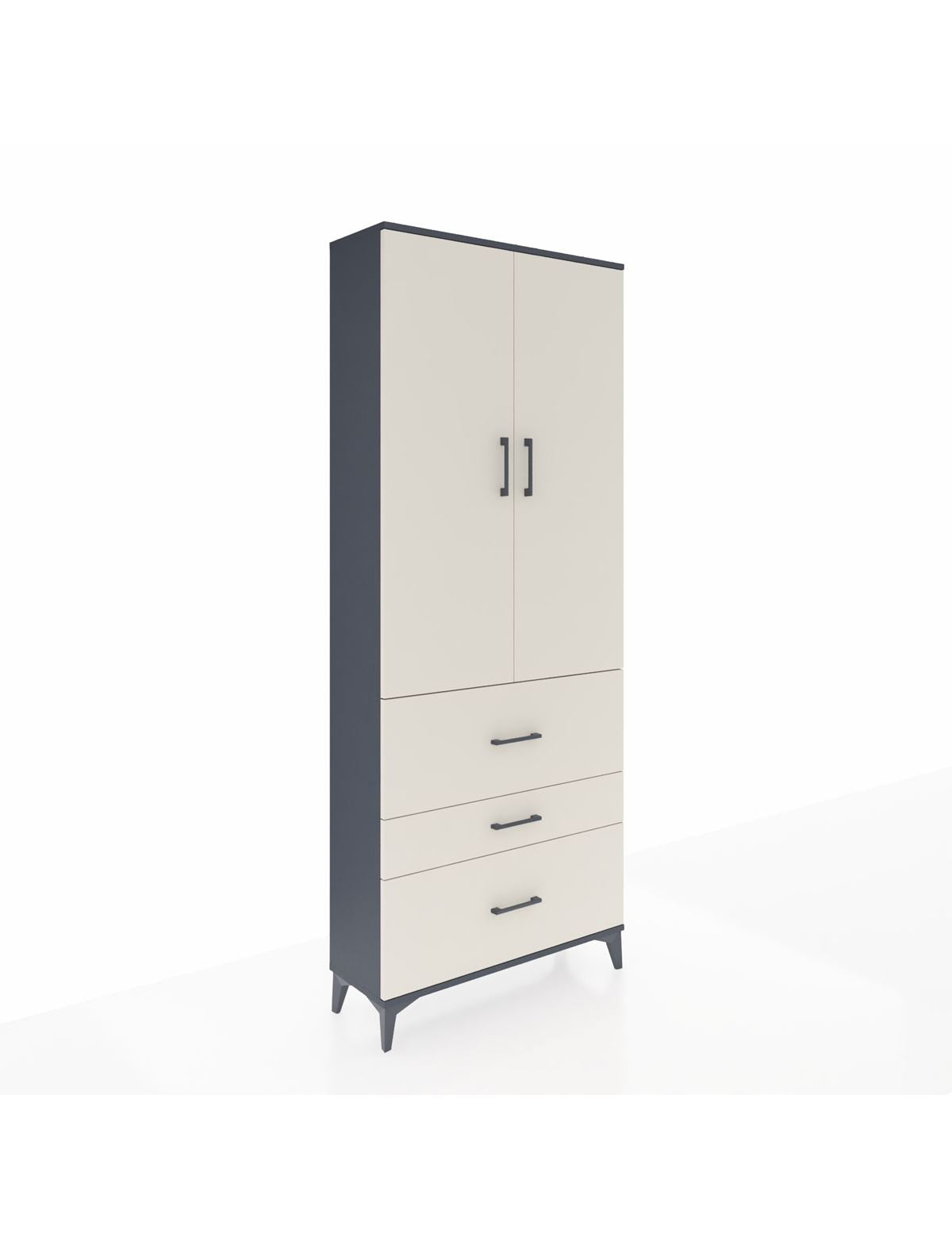 Arges Dolap 2 Raflı 3 Çekmeceli Tek Askılı 88x30x221 Antrasit-Aytaşı