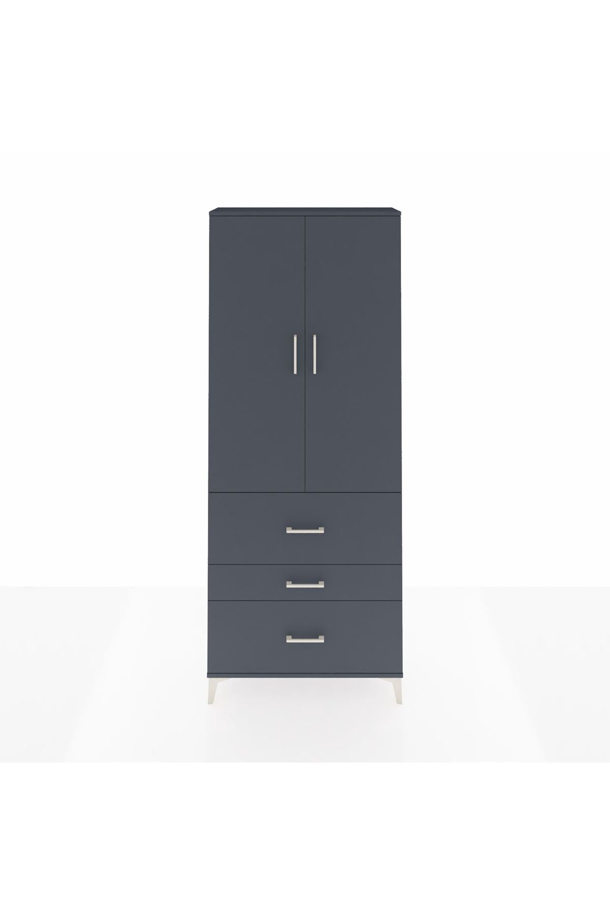 Arges Dolap 2 Raflı 3 Çekmeceli Tek Askılı 88x30x221 Antrasit-Antrasit