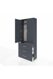 Arges Dolap 2 Raflı 3 Çekmeceli Tek Askılı 88x30x221 Antrasit-Antrasit