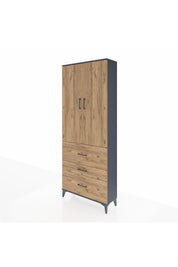 Arges Dolap 2 Raflı 3 Çekmeceli Tek Askılı 88x30x221 Antrasit-Çam