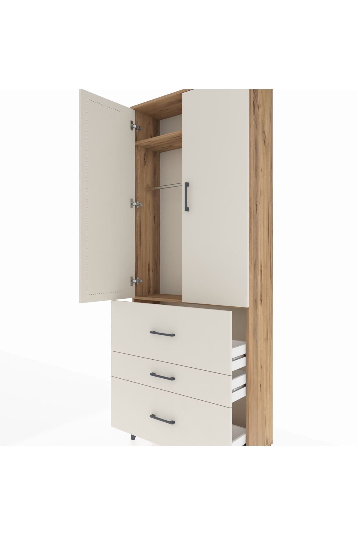 Arges Dolap 2 Raflı 3 Çekmeceli Tek Askılı 88x30x221 Çam-Aytaşı