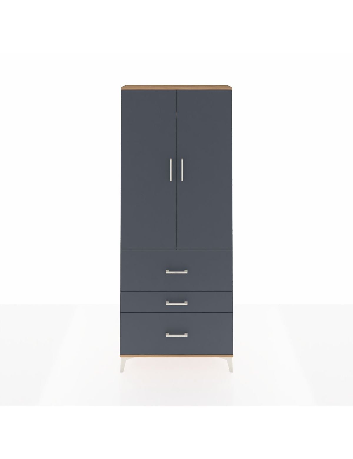 Arges Dolap 2 Raflı 3 Çekmeceli Tek Askılı 88x30x221 Çam-Antrasit