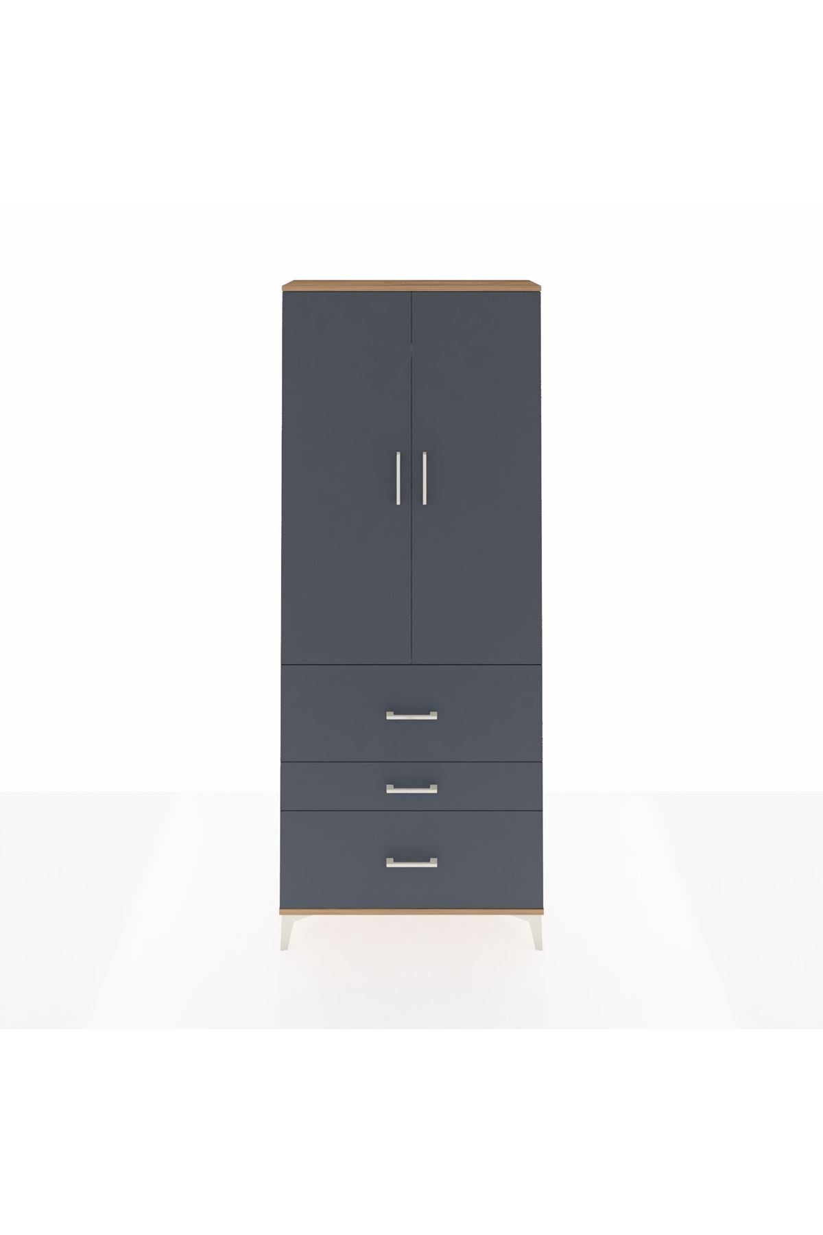 Arges Dolap 2 Raflı 3 Çekmeceli Tek Askılı 88x30x221 Çam-Antrasit