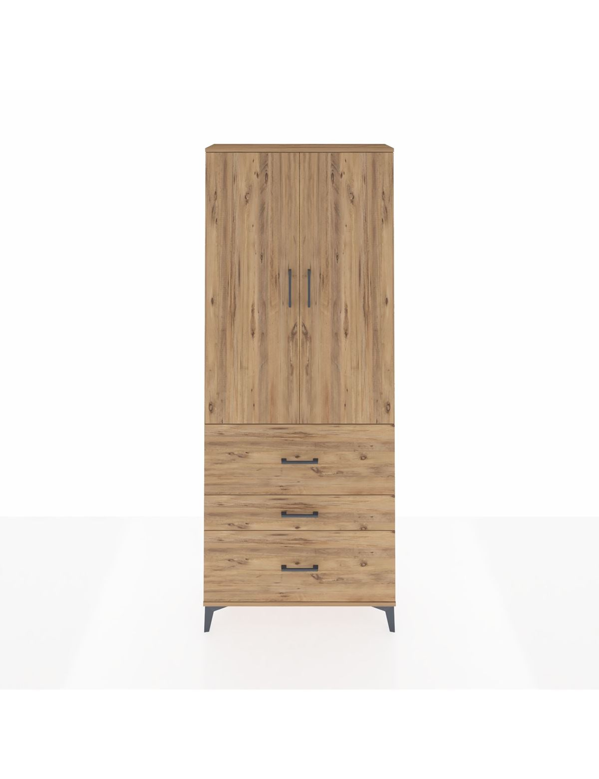 Arges Dolap 2 Raflı 3 Çekmeceli Tek Askılı 88x30x221 Çam-Çam